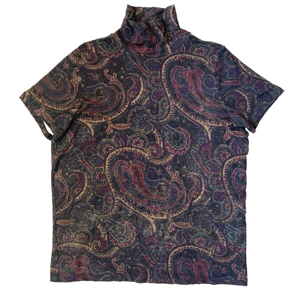 LAUREN RALPH LAUREN Womens 1X 96% Rayon Stretch Mock Neck Tunic Shimmer Paisley - Picture 1 of 8